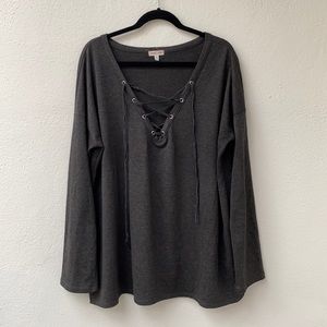 Silence + Noise Lace Up Pullover Sweater